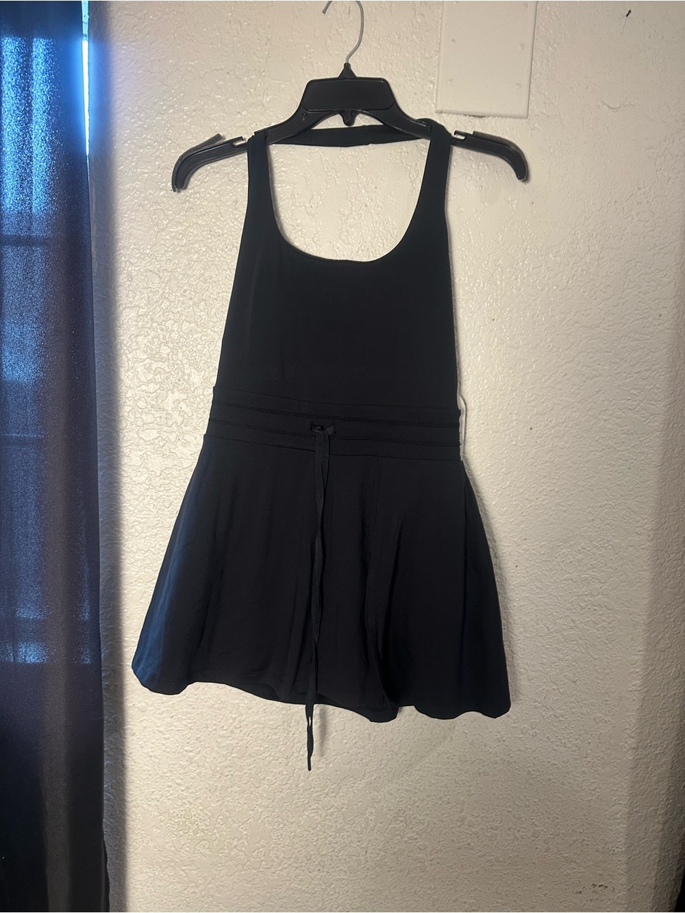 Black Sleeveless Scoop-Neck Tank Top with Drawstring Waist mini dress